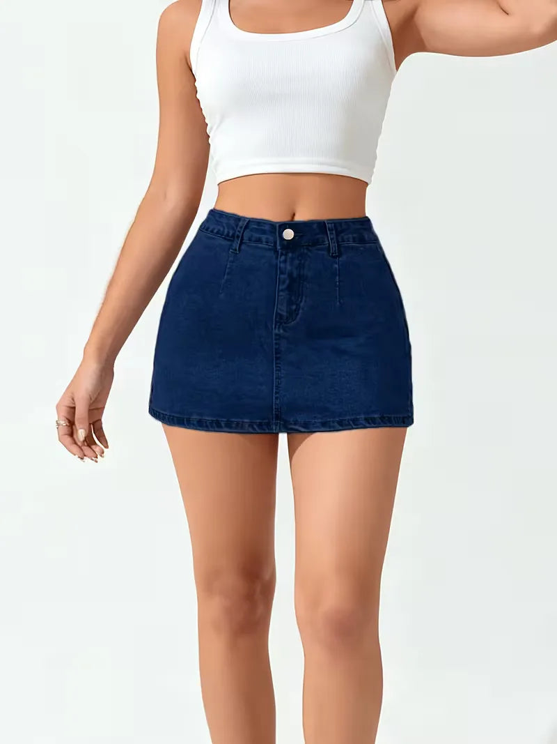 Trendy denim minirok dames, hoge taille en flatterend, een must-have voor zomerstijl.