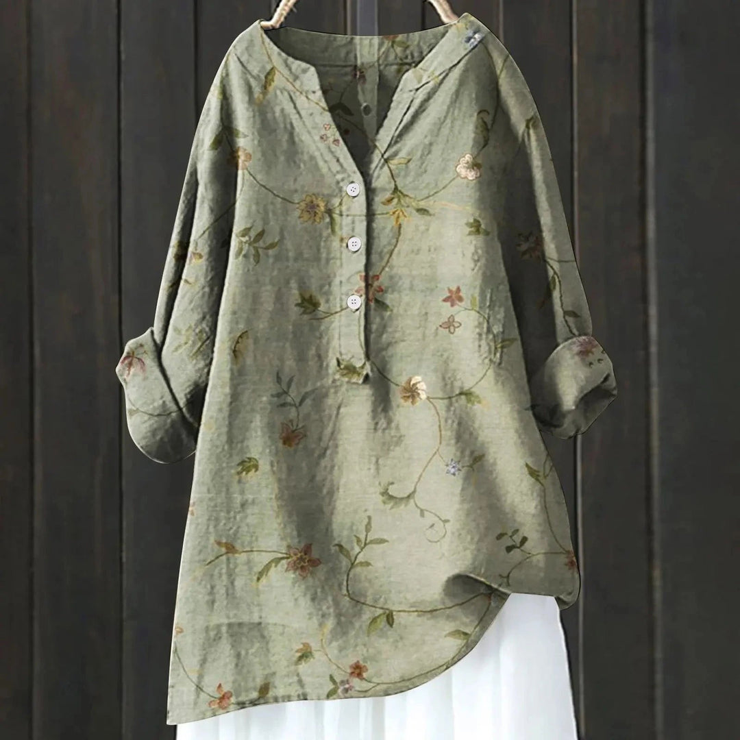 Comfortabele damesblouse met bloemenprint en V-hals, perfect voor een ontspannen, maar stijlvolle look.