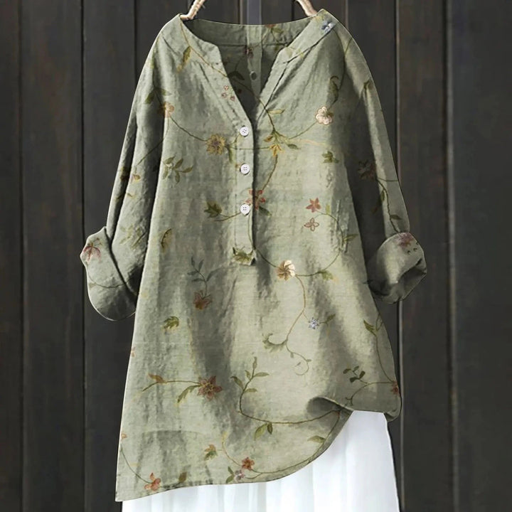 Comfortabele damesblouse met bloemenprint en V-hals, perfect voor een ontspannen, maar stijlvolle look.