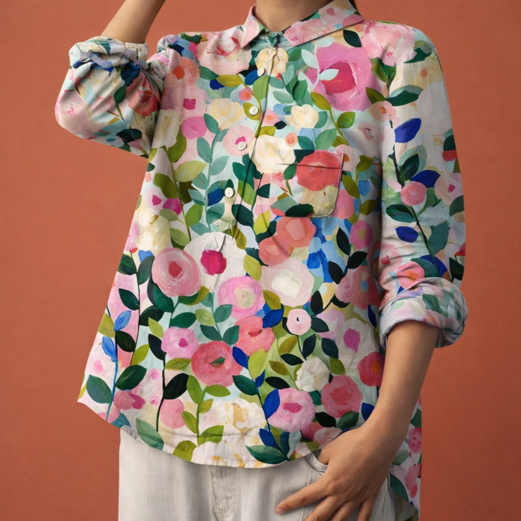 Dames blouse met stijlvolle bloemenprint, lange mouwen. Perfect voor lente en zomer.