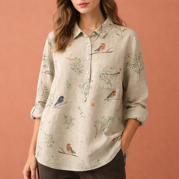 Trendy damesbloes met bloemenprint, lange mouwen. Geschikt voor lente, zomer en herfst.