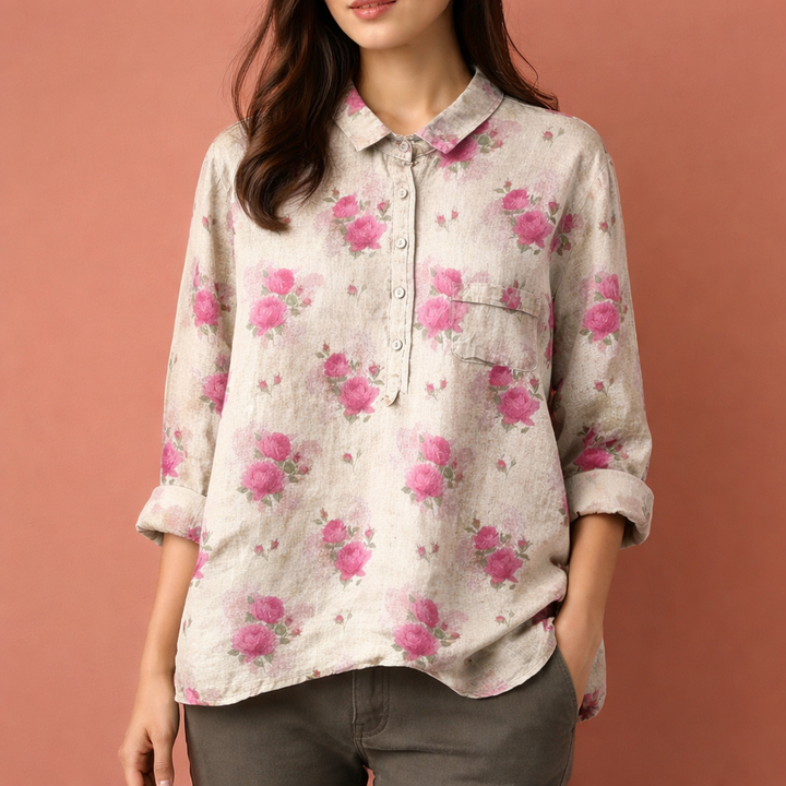 Chique damesbloes met bloemenprint, lange mouwen. Comfortabel en elegant voor alle seizoenen.