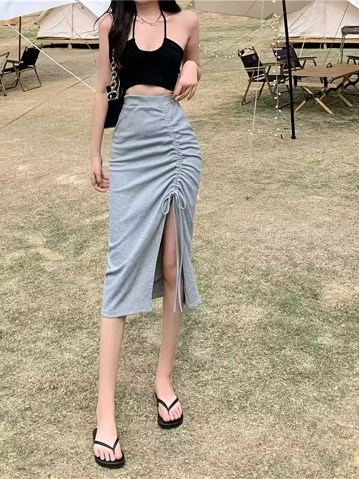 Chique bodycon midi rok voor dames met hoge taille en split. Perfect voor een slank silhouet en stijlvolle look.
