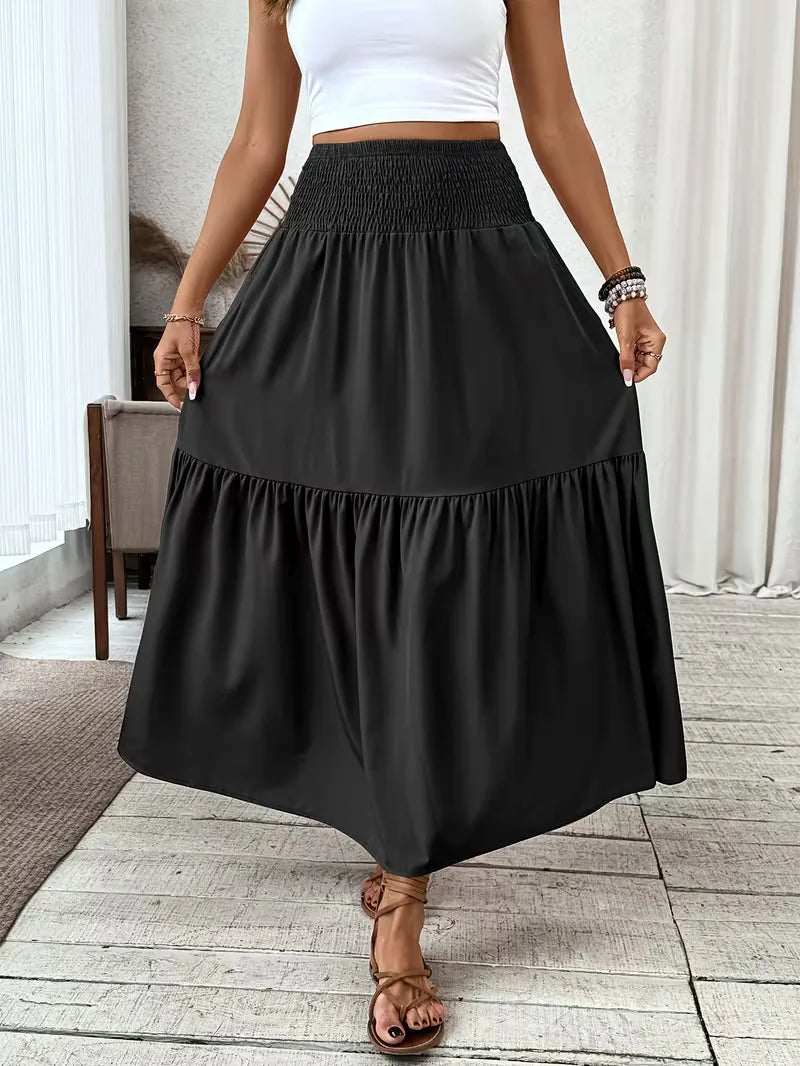 Casual zomer A-lijn maxi rok voor dames, perfect voor vakantie, met trendy smock taille.