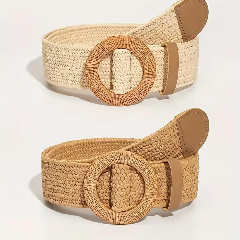 Dames brede riem met trendy ronde gesp. Perfect voor een bohemian of casual zomerlook.