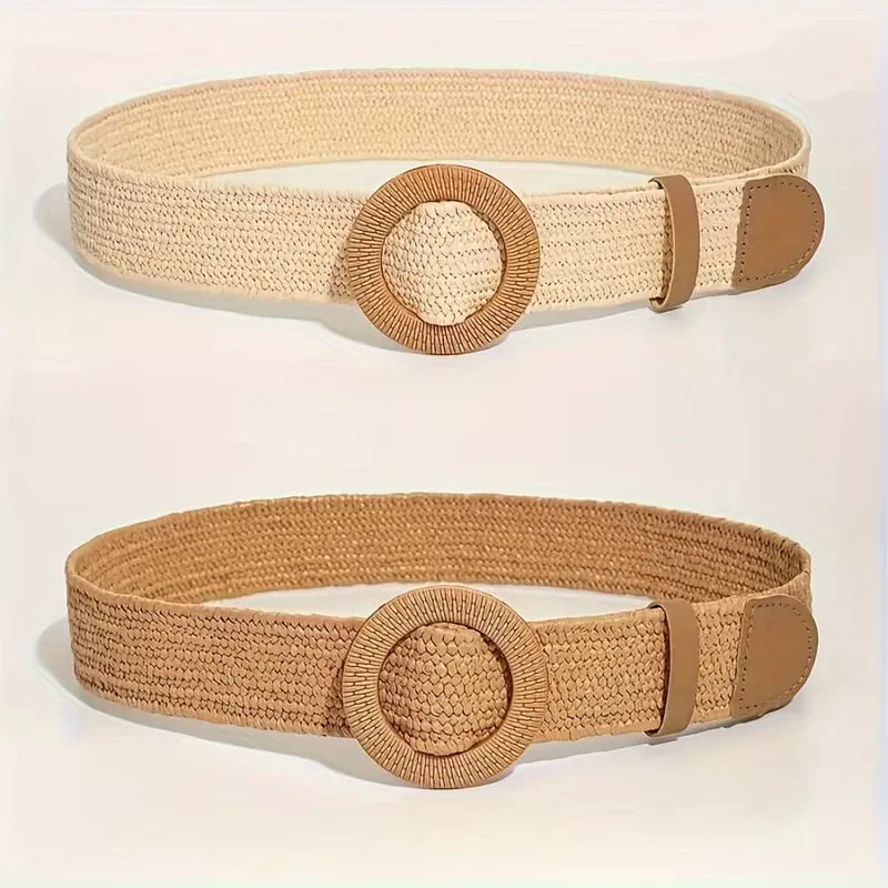 Moderne brede riem voor dames, voorzien van een opvallende ronde gesp. Essentieel zomer accessoire.