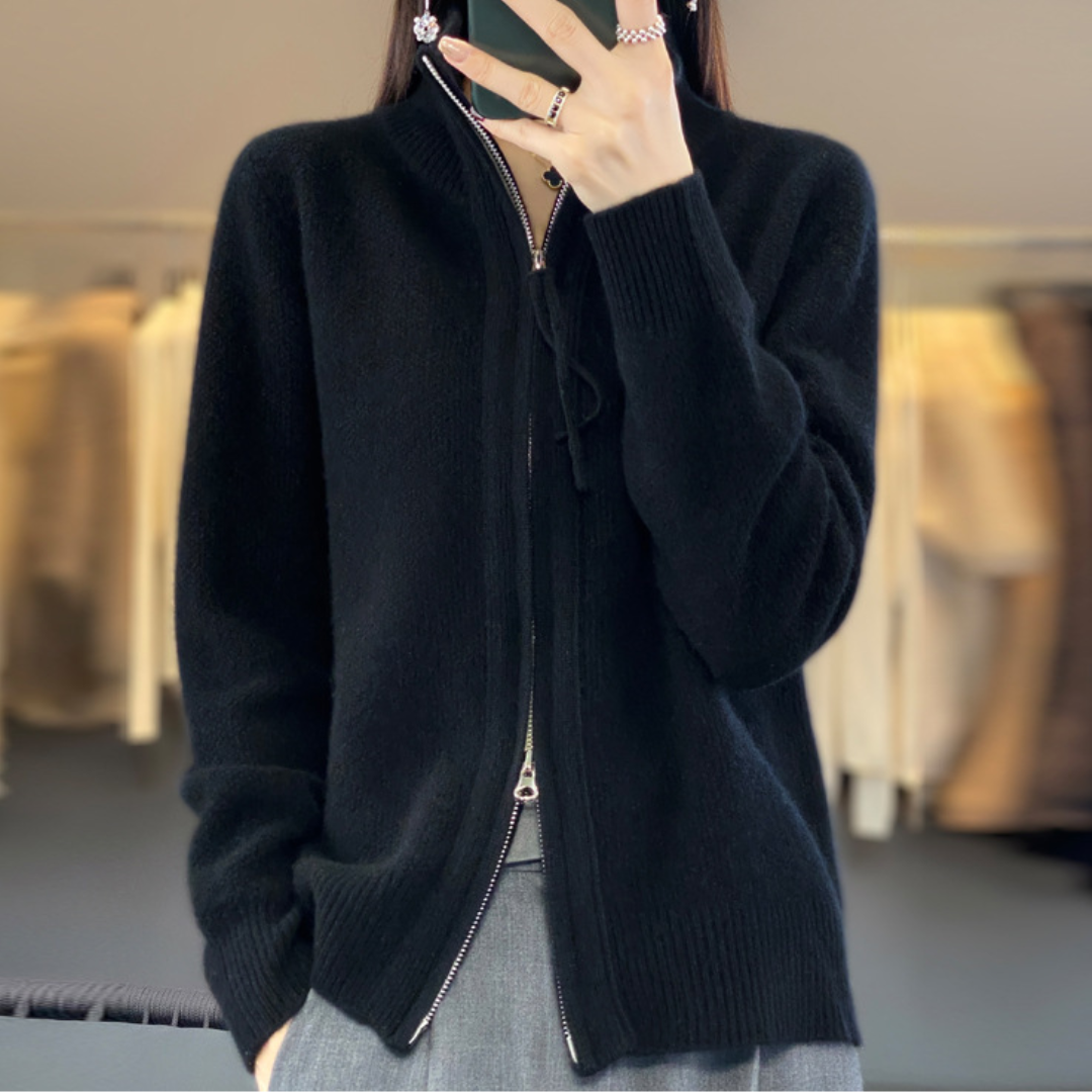 Dames cardigan met lange mouwen en rits, ideaal voor een comfortabele en stijlvolle gelaagde look.