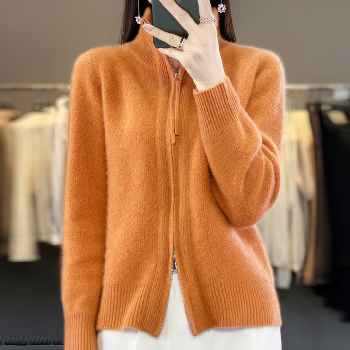 Elegante dames cardigan met rits, toont de veelzijdigheid voor zowel casual als geklede looks.