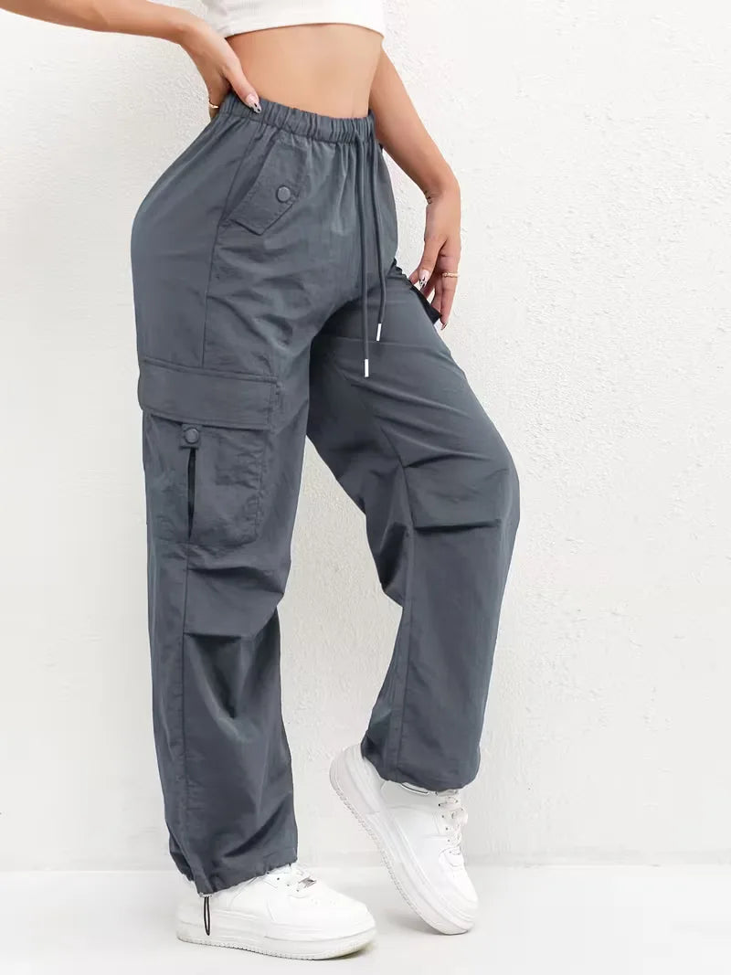 Casual dames cargo broek met hoge taille, rechte pijpen, veelzijdig en modieus voor elk seizoen.