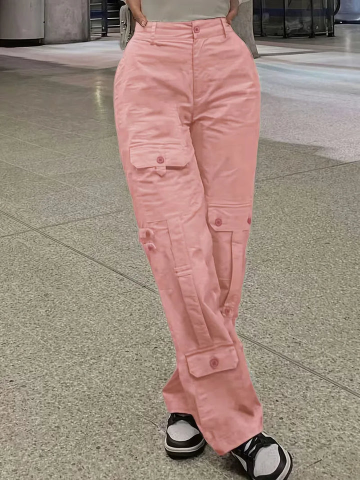 Veelzijdige dames cargo broek: hoge taille, straight leg, praktische zakken. Voor dagelijks comfort.