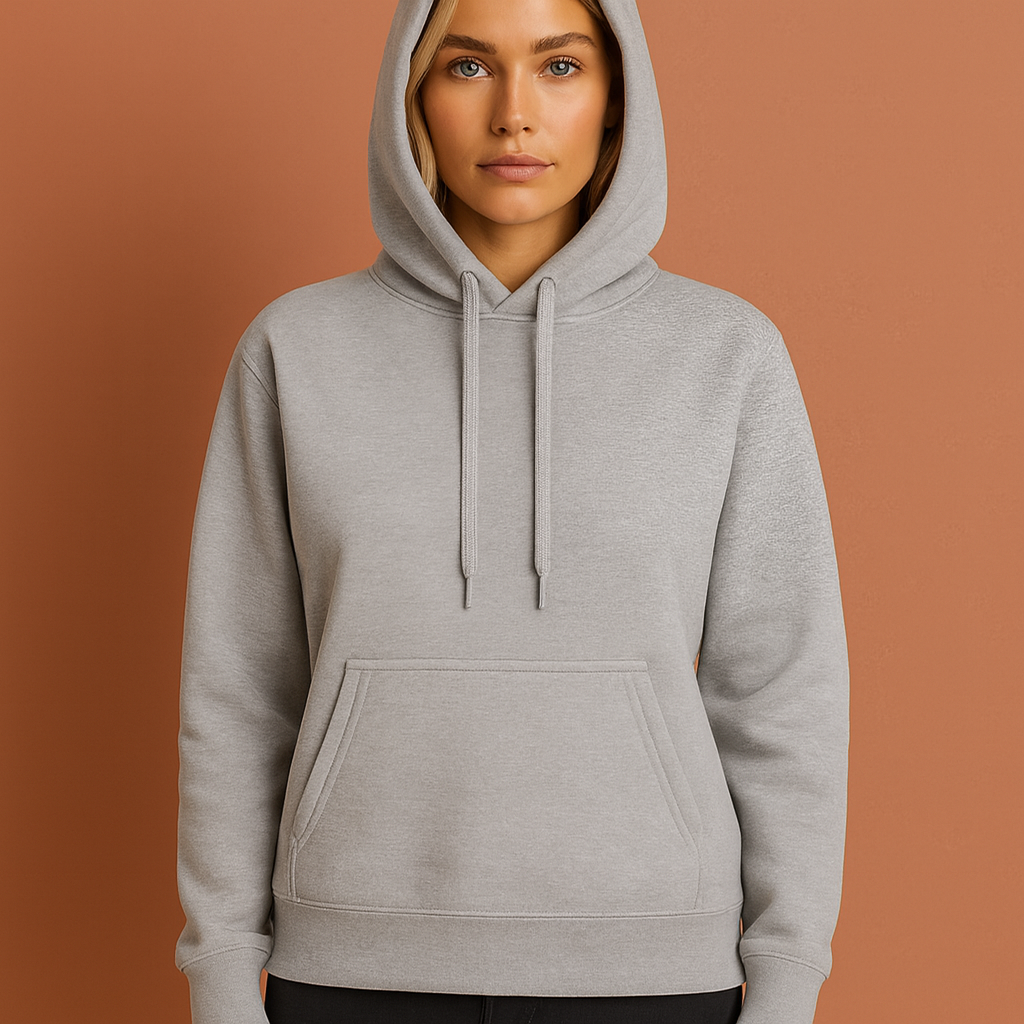 Model draagt comfortabele dames casual hoodie met relaxte pasvorm. Ideaal voor een ontspannen dag.