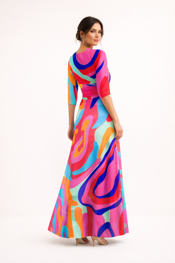 Elegante dames maxi-jurk met print, comfortabel en casual, ideaal als zomer- of strandjurk.