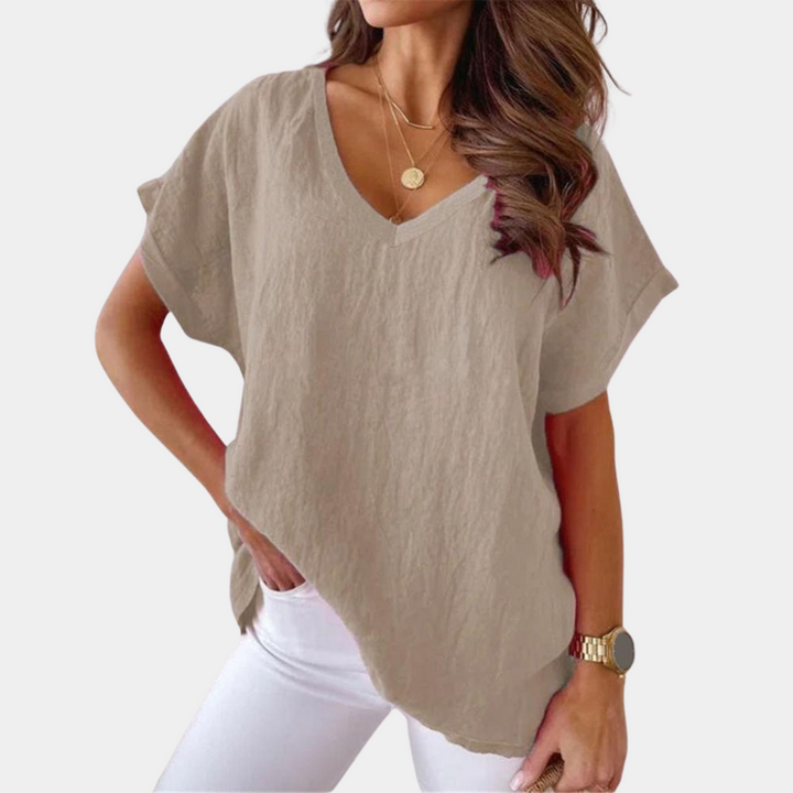 Dames casual t-shirt met ronde hals in effen kleur, comfortabel en stijlvol voor dagelijks gebruik in de zomer.
