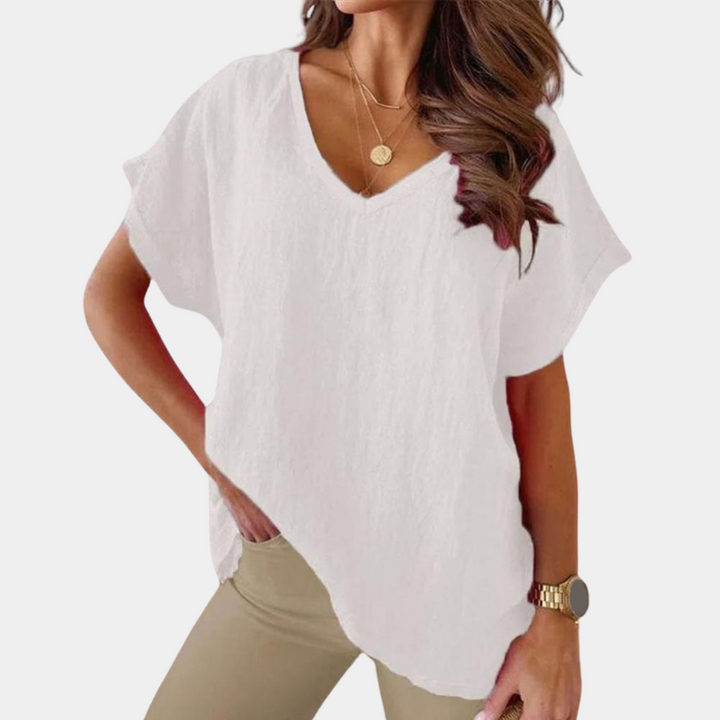 Trendy dames t-shirt met ronde hals, zachte stof, perfect als casual top voor elke dag en zomerse looks.