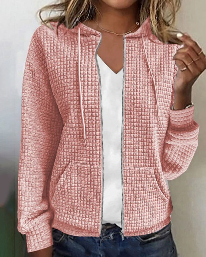 "Dames casual vest met capuchon in zachte stof, lange mouwen, veelzijdig te dragen, comfortabele pasvorm voor dagelijks gebru
