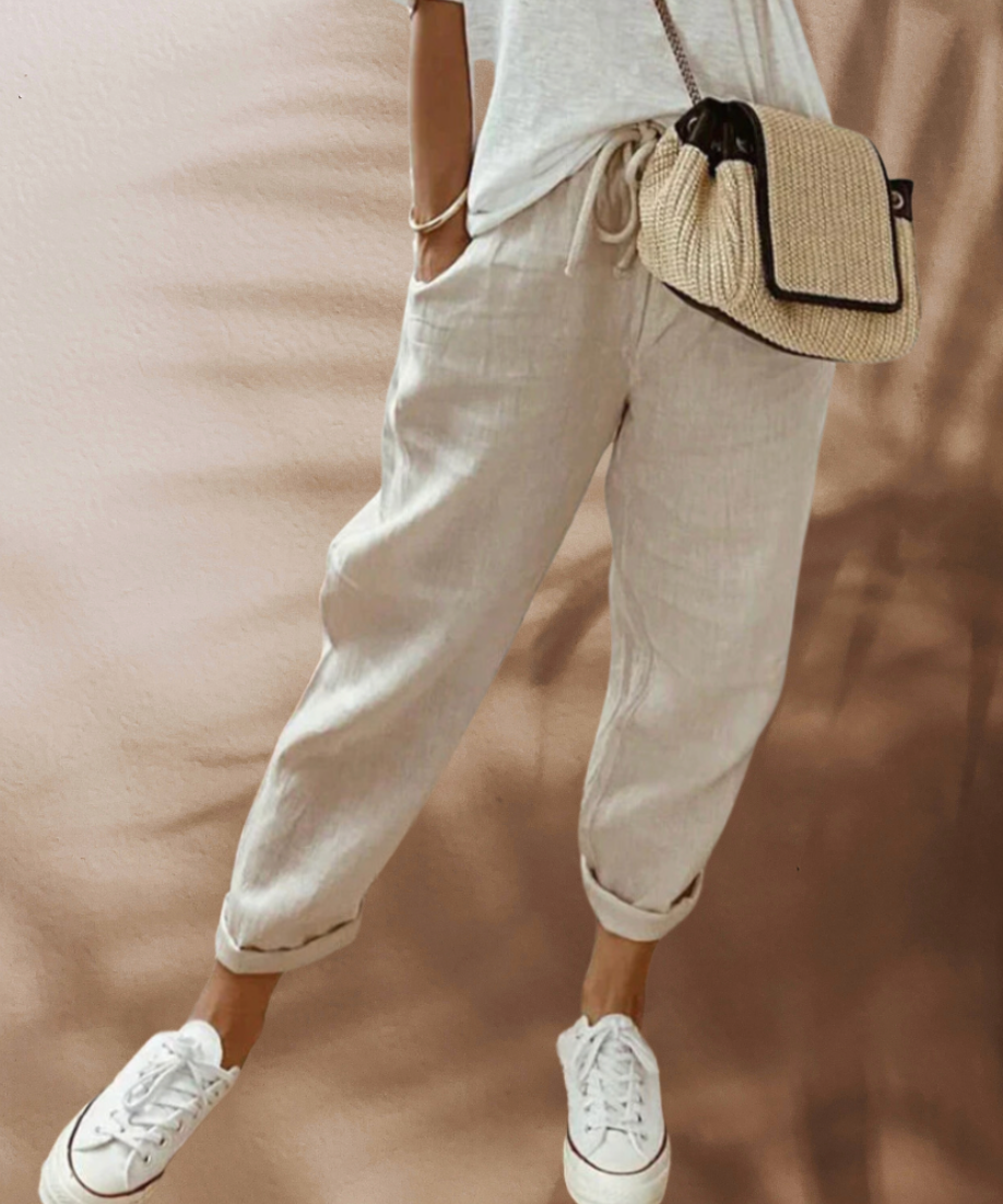 Dames casual zomerbroek van ademend linnen voor ultiem comfort en een stijlvolle look. Perfect voor warme dagen.