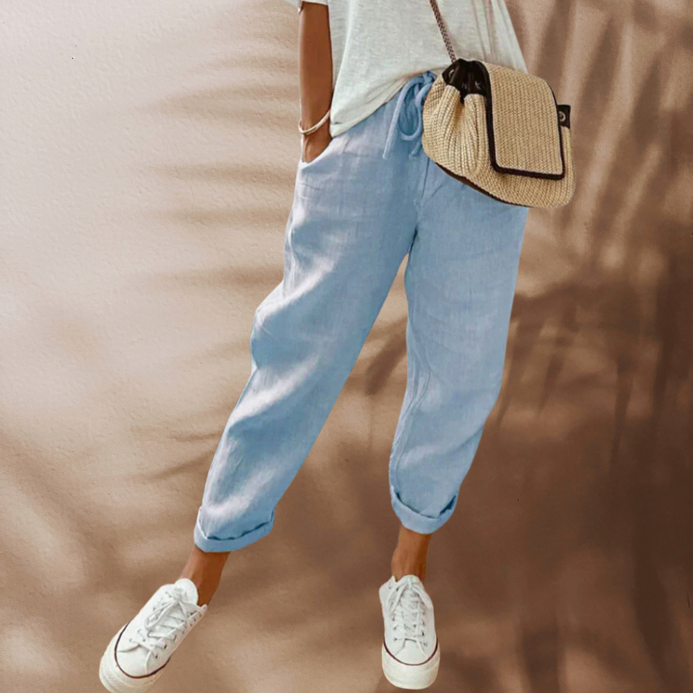 Elegante casual damesbroek, perfect voor de zomer, biedt ademend comfort en een veelzijdige stijl.