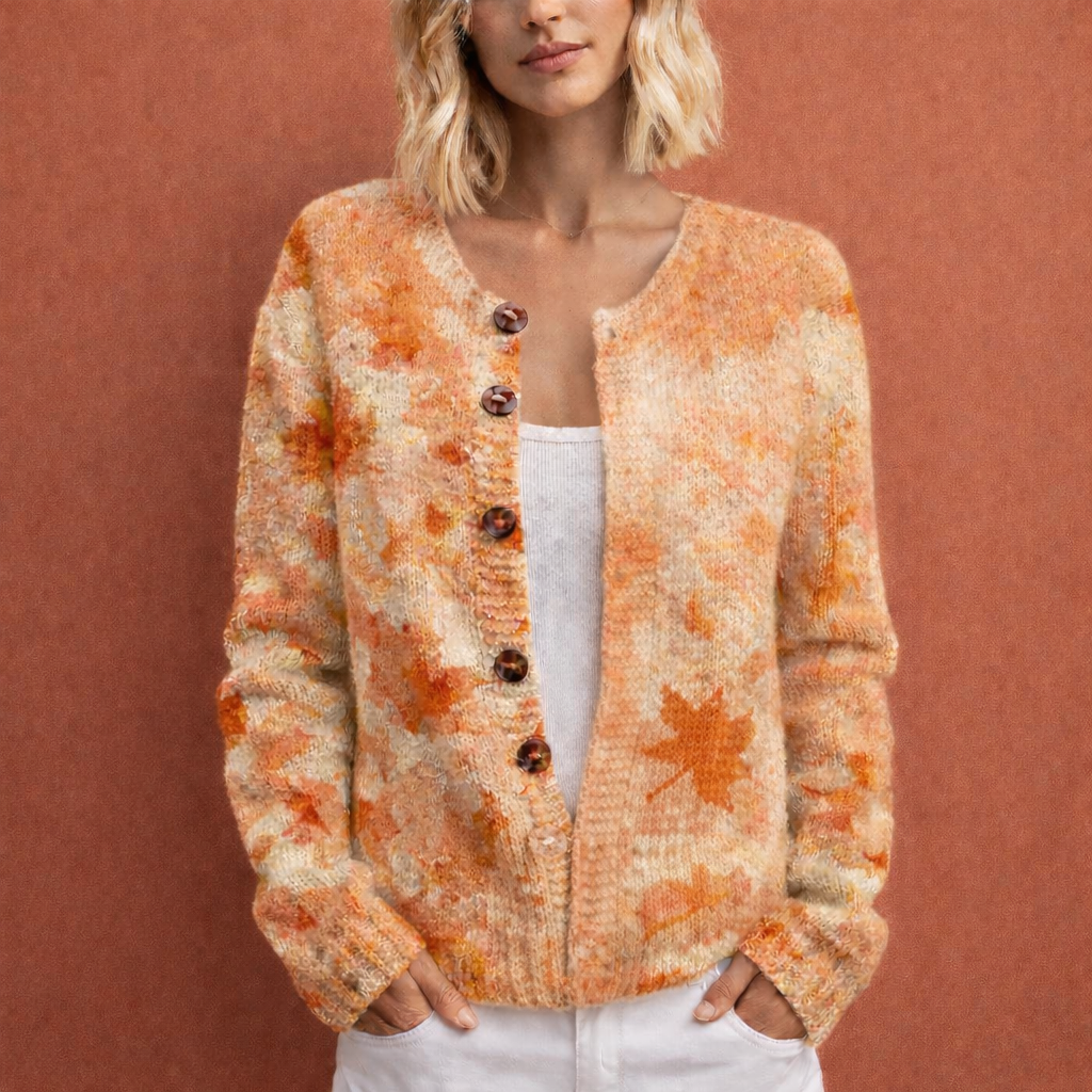 Dames chique cardigan met bloemmotief, warm en comfortabel. Elegant vest voor herfst- en wintermode.