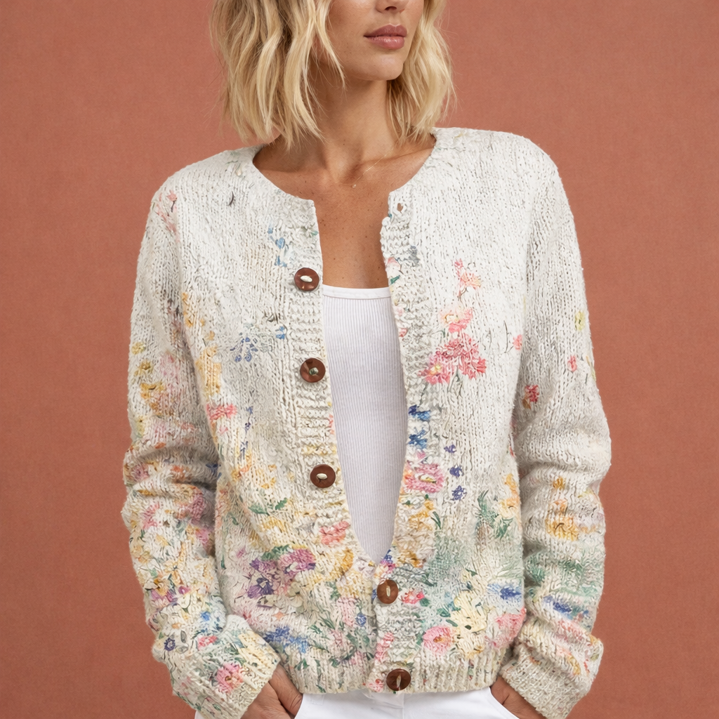 Comfortabel dames cardigan met bloemprint. Veelzijdig vest, warm en perfect voor herfst- en winteroutfits.