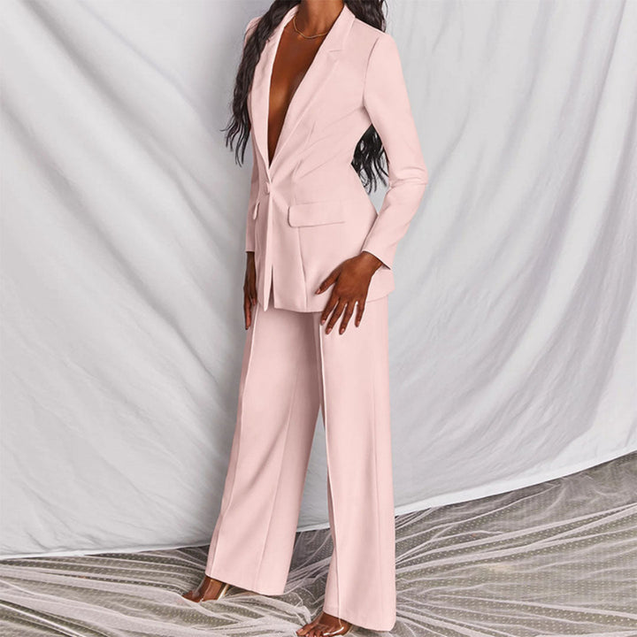 Dames jumpsuit-look: tweedelige blazer en broek set. Comfortabel en stijlvol voor werk.
