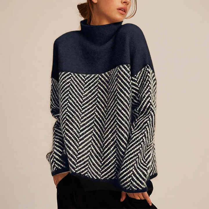 Stijlvolle dames coltrui met visgraatpatroon. Ideaal voor herfst en winter, casual of elegant te combineren.