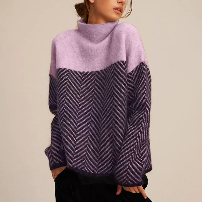 Warme dames coltrui met stijlvol visgraatpatroon, een must-have voor uw herfst/winter garderobe.