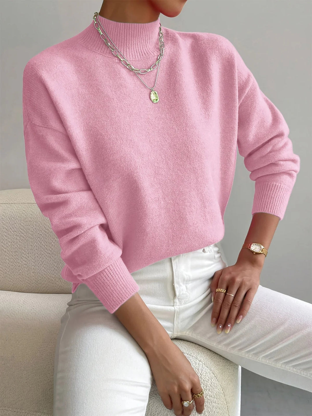 Comfortabele dames coltrui, hoge hals, soepele pasvorm. Perfect voor een tijdloze, elegante herfst- en winterlook.