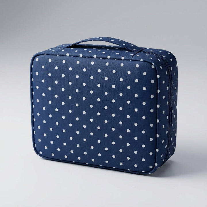 Stijlvolle make-up organizer in moderne kleur, compact en met handvat, perfect voor elke vrouw.