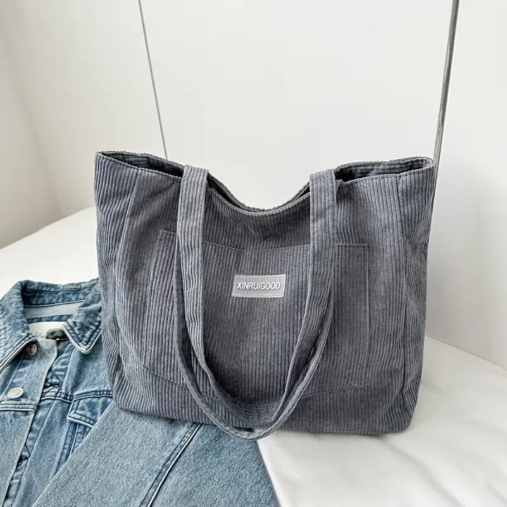 Elegante casual dames corduroy shopper, voorzien van magneetsluiting en veelzijdig.