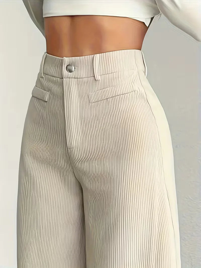 Dames corduroy wide leg broek met hoge taille, comfortabel en trendy.