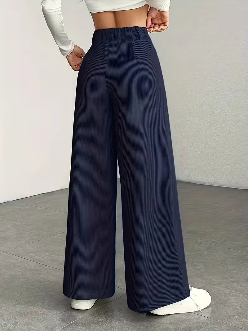 Smart casual wide leg damesbroek met elastische hoge taille voorjaar/herfst.