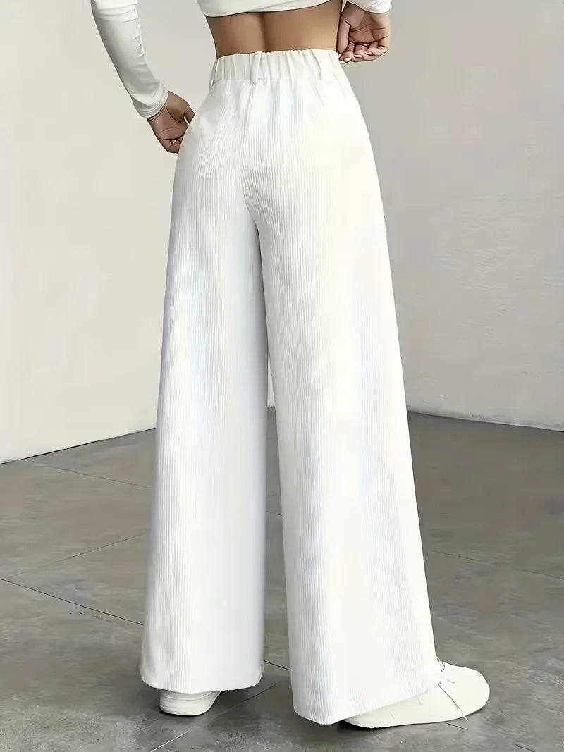 Herfst/voorjaar wide leg broek voor dames, corduroy met hoge taille.
