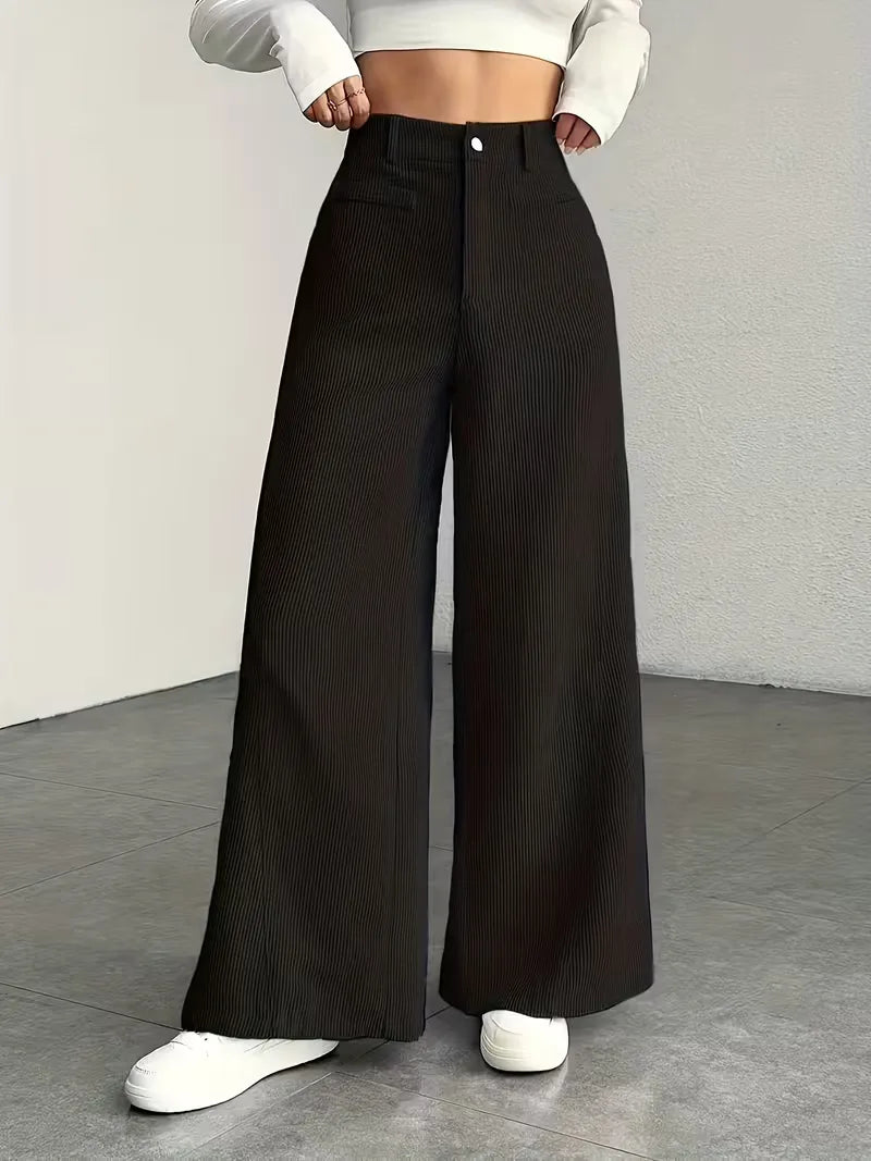 Elastische wide leg damesbroek met hoge taille, ideaal voor een relaxte look.