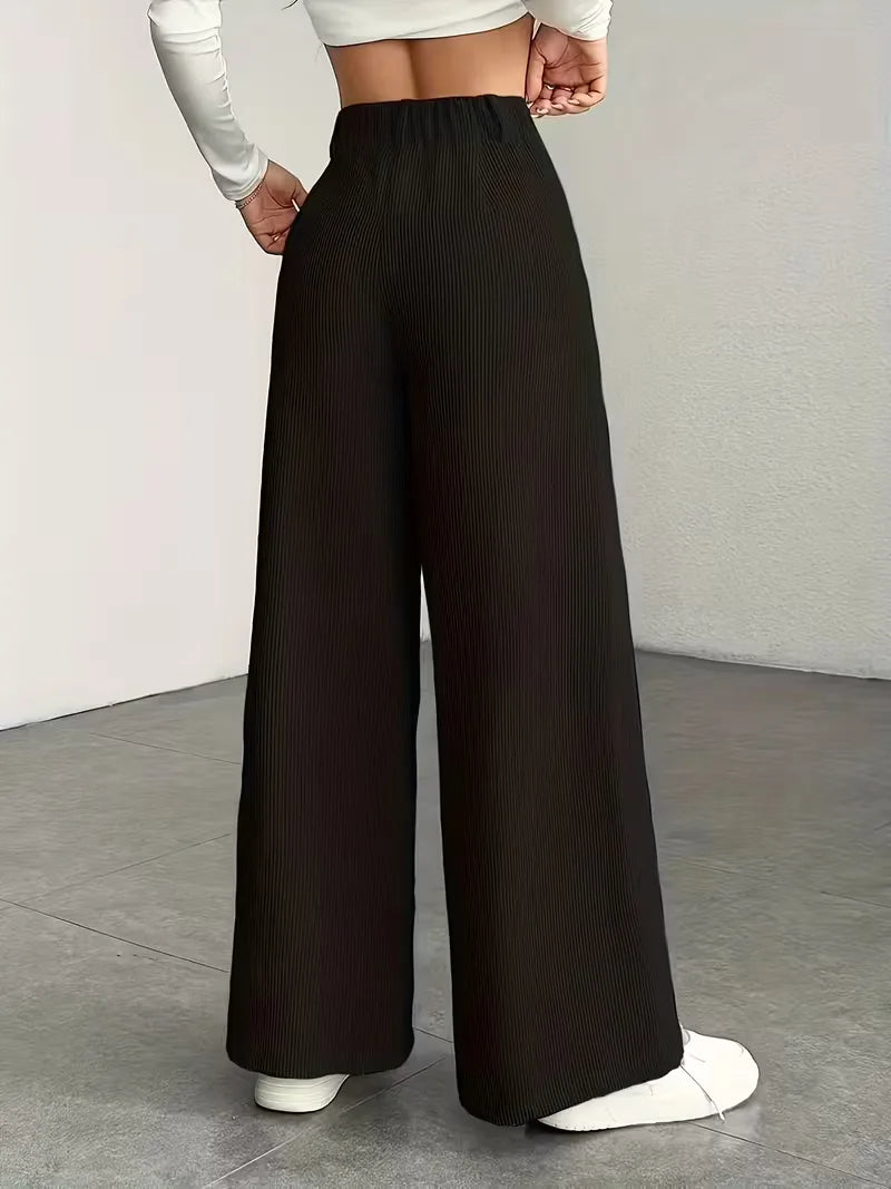 Modieuze wide leg corduroy broek met hoge taille voor dames, herfst mode.