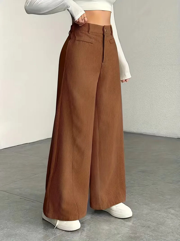 Casual chique: dames wide leg broek met hoge taille, corduroy en comfort.