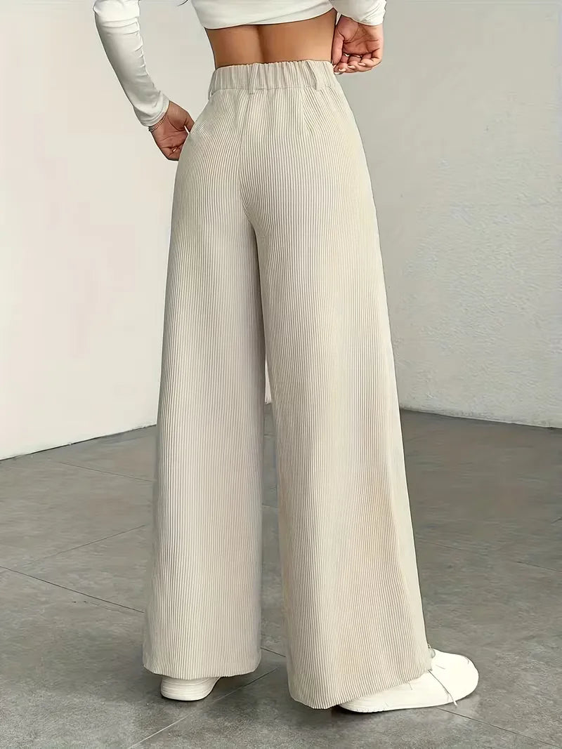 Comfortabele elastische wide leg broek voor dames, ideaal voor herfst/voorjaar.
