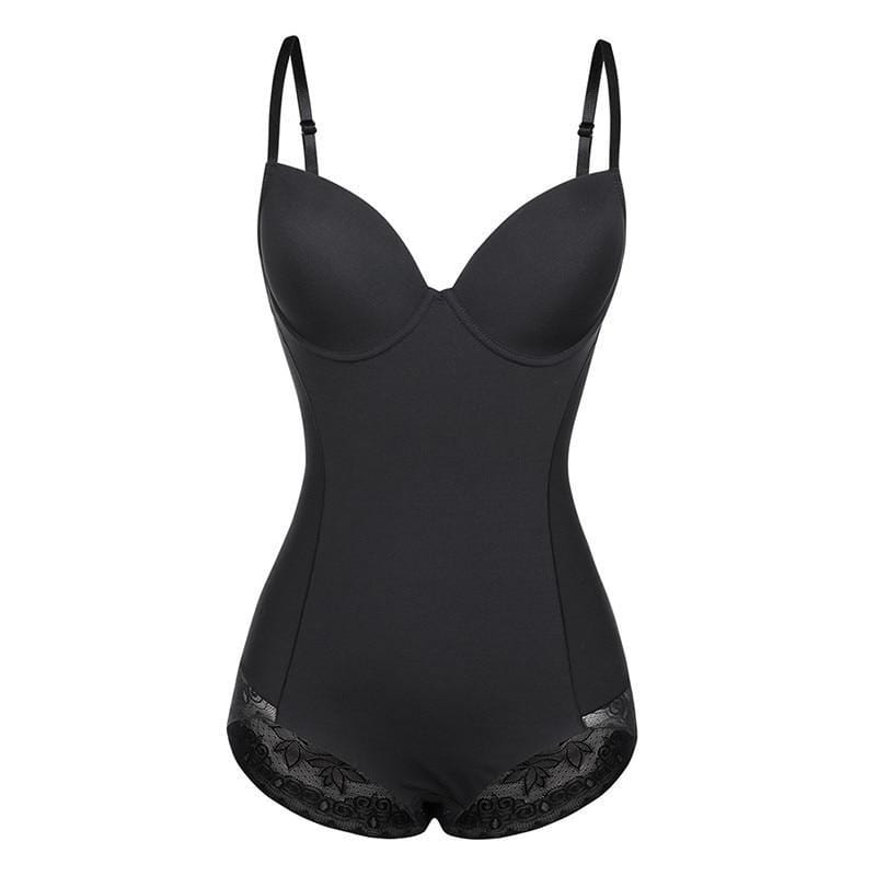 Zwarte figuurcorrigerende bodyshaper voor dames, met buik- en borstlift, naadloos ondergoed voor optimale comfort.