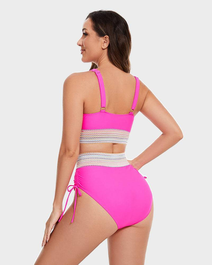 Dames corrigerende bikini, highwaist en kleurblok, voor een slankmakend effect
