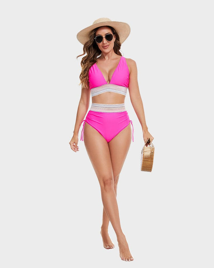 Stijlvolle dames highwaist bikini met corrigerende werking en kleurblok accenten