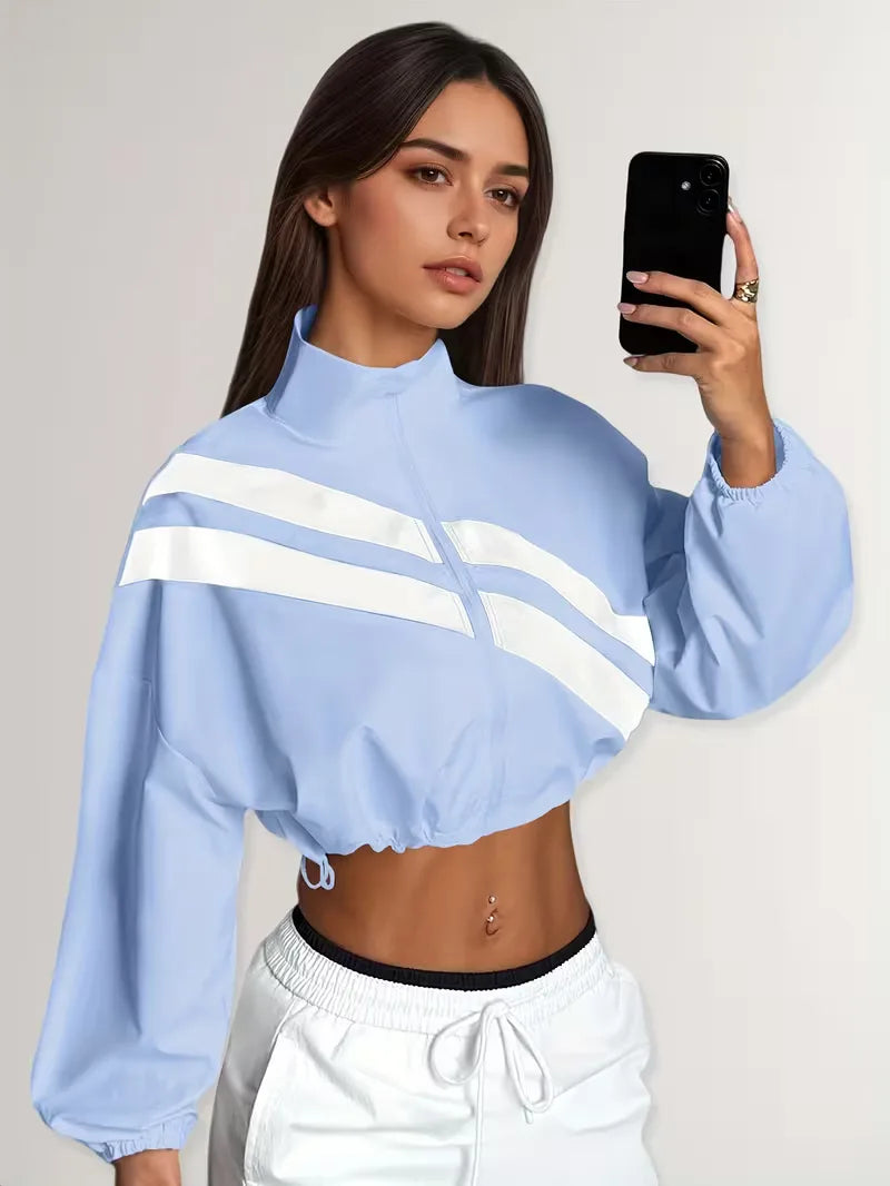Trendy dames sportjack, verstelbaar, met rits en cropped design voor modebewuste vrouwen.