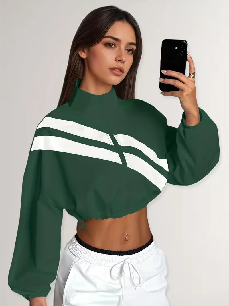 Elegant dames track jacket met rits, diagonale strepen en verstelbare pasvorm.