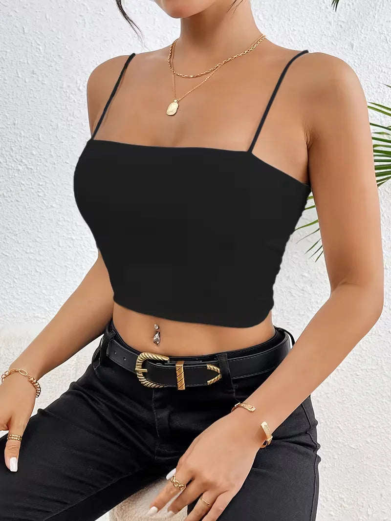 Modieuze dames croptop, slim fit, casual met spaghetti bandjes, voor zomerse dagen.