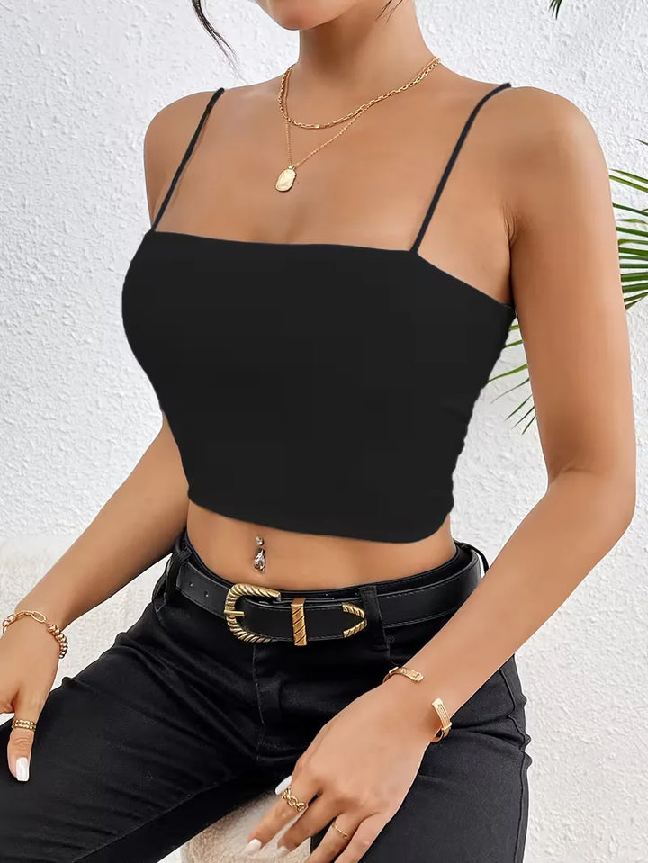 Modieuze dames croptop, slim fit, casual met spaghetti bandjes, voor zomerse dagen.