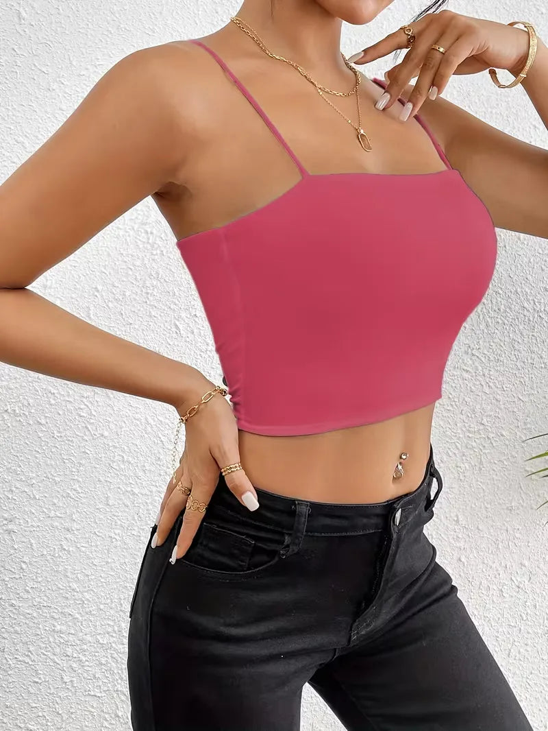 Casual elegante dames croptop, spaghetti bandjes, voor warme zomeravonden, comfortabel.