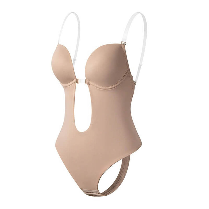 Rugdetail van de bodyshaper, de rugloze constructie met transparante bandjes voor dames.