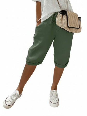 Dames driekwart broek met elastische taille, trekkoord en praktische zijzakken, ideaal voor zomerse comfort.