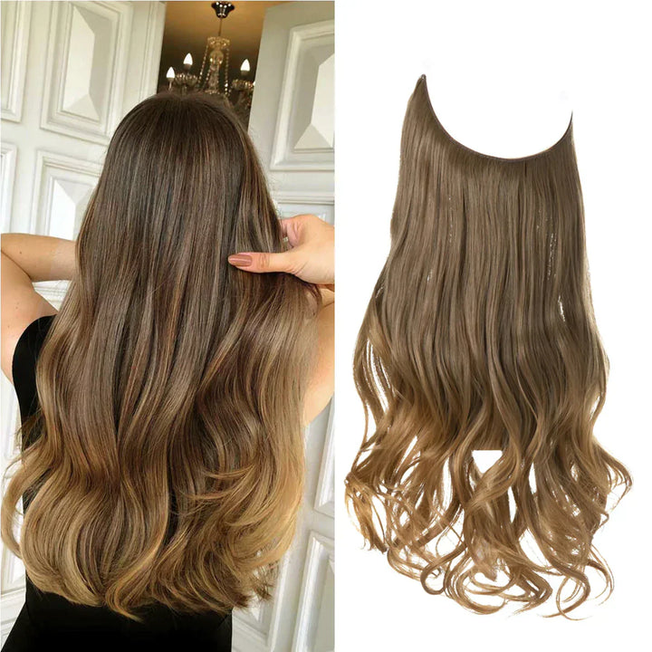 Natuurlijke haarverlenging met donkerbruine echthaar extensions voor dames.