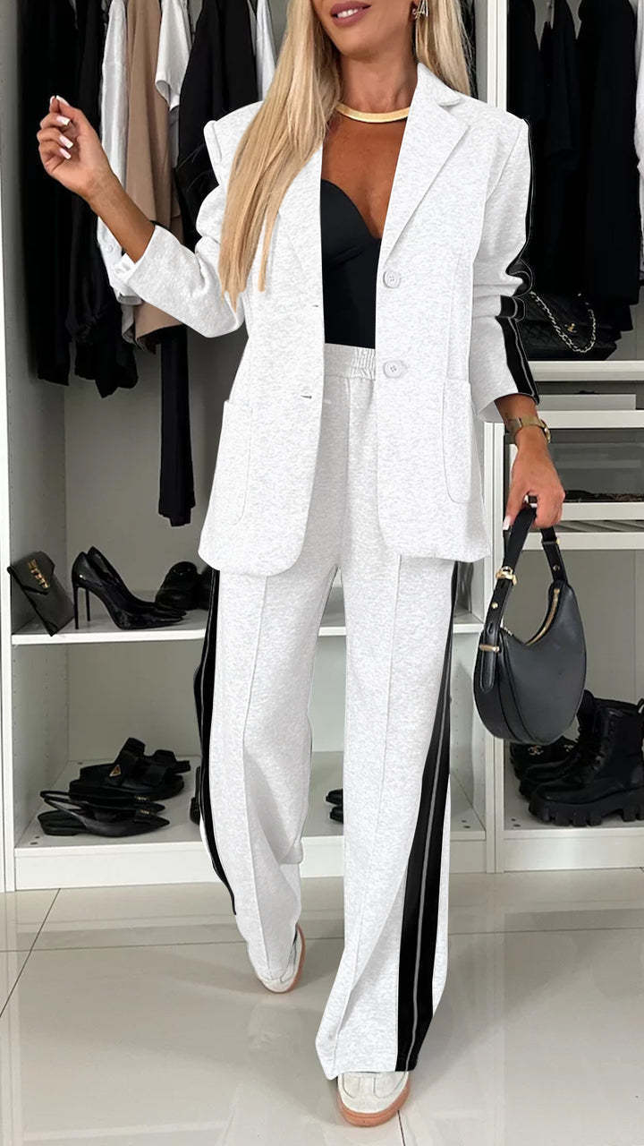 Veelzijdige effen kleur dames set. Gebreide tweedelige outfit, warm en comfortabel voor herfst/winter.