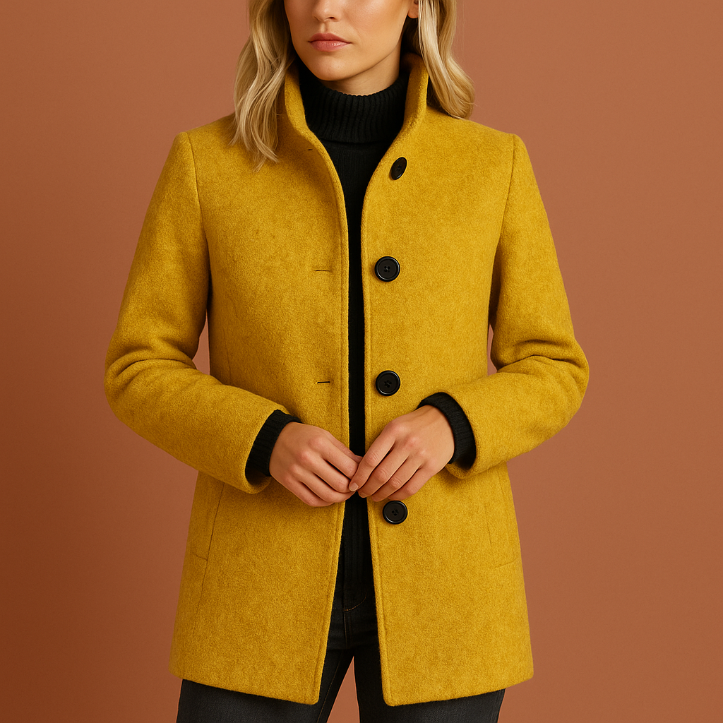 Warme elegante lange dames manteljas met klassieke knopen, comfortabele winterjas.