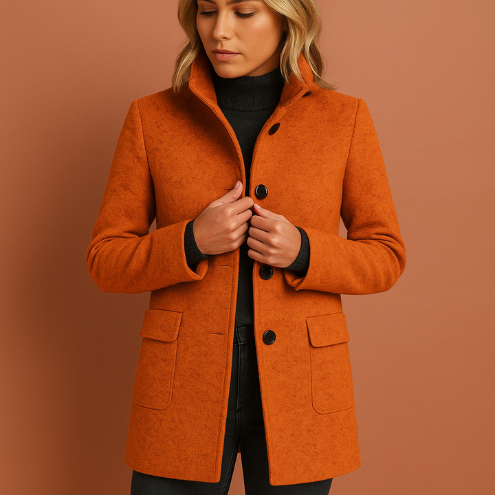 Modieuze lange damesjas met elegante knopen, de perfecte wintermantel.